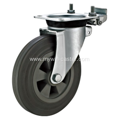 8 Inch Plate Swivel Gray Rubber PP Core With Directional Lock Bracket Dustbin Wheel